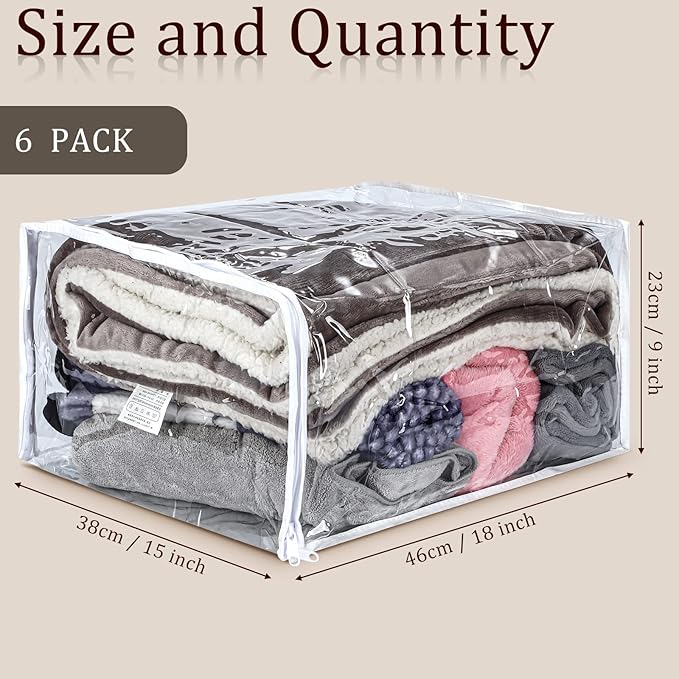 6 Packs Clear Zippered Storage Bags Sweater Moth Bags Plastic Storage - Image 2
