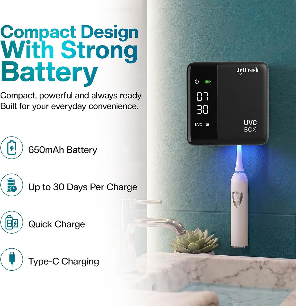 Jetfresh UV Toothbrush Sanitizer Holder & Cleaner with LED Clock