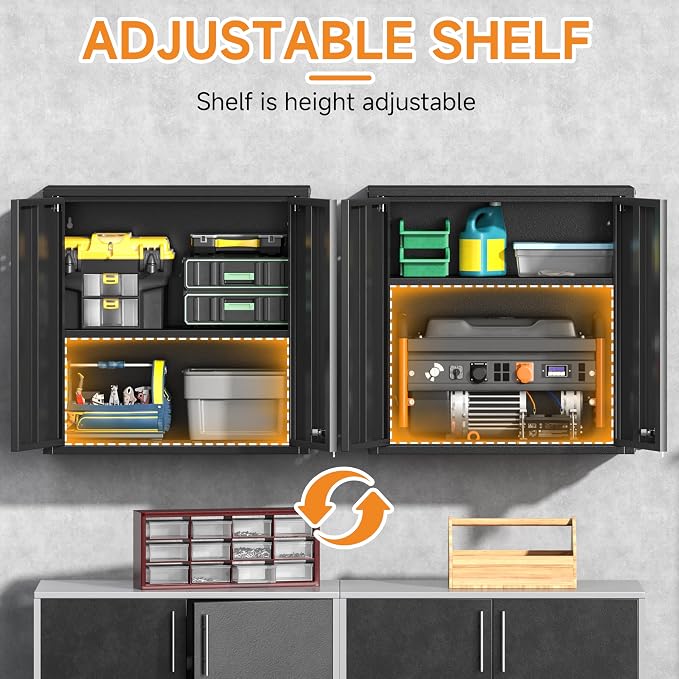 Metal Garage Wall Cabinet with 2 Doors and 1 Adjustable Shelf, Lockable - Image 4