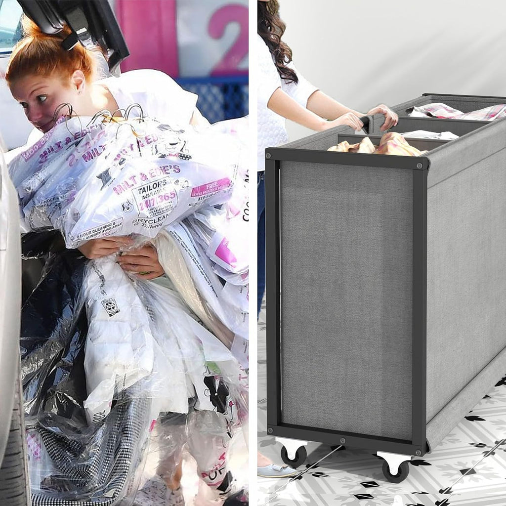 STIKELY Laundry Hamper Laundry Basket with 3 Section Pull-Out Rolling