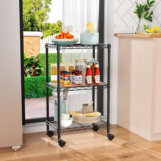 Small 3 Tier Shelves Storage Wire Shelving Unit Metal Shelf Adjustable - Image 2