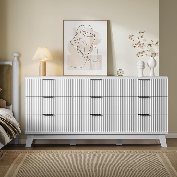 63" Long Dresser for Bedroom, 9-Drawer Fluted Dresser, Extra-Wide Wood Chest of - Image 4