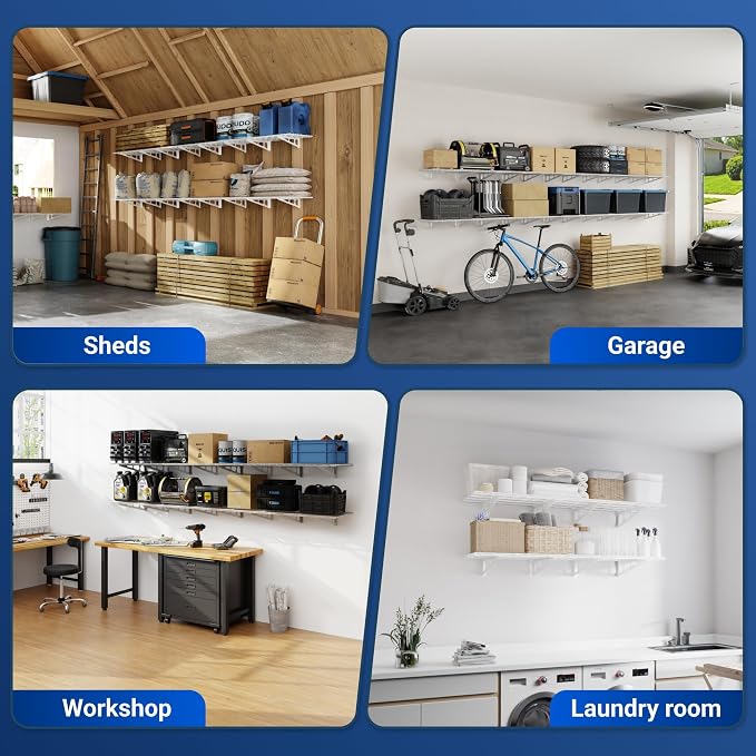 FLEXIMOUNTS 4-Pack 2x4ft 24-inch-by-48-inch Wall Shelf Garage Storage Rack Wall - Image 8
