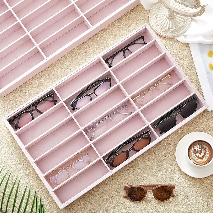 Amylove 2 Pcs Sunglass Organizer Trays Glasses Stackable Jewelry Trays Sunglass - Image 6