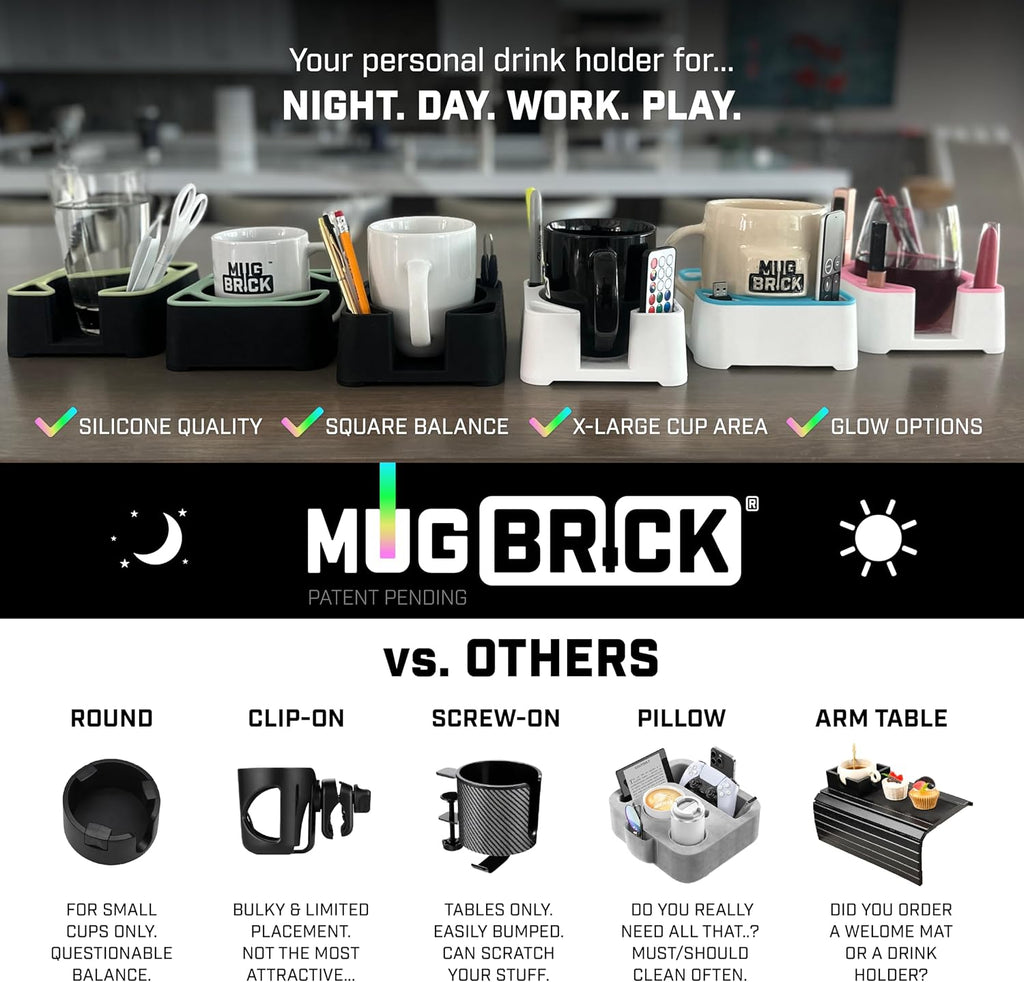 MugBrickTM Cup Holder. Anti-Spill Drink Holder for Couch. Desktop Cup