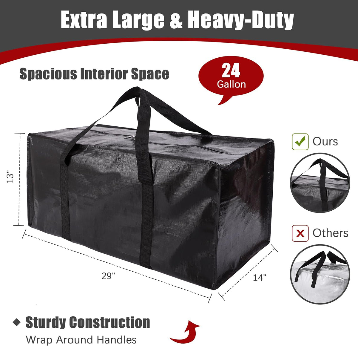 Extra Large Moving Bags with Zippers & Carrying Handles, Heavy-Duty