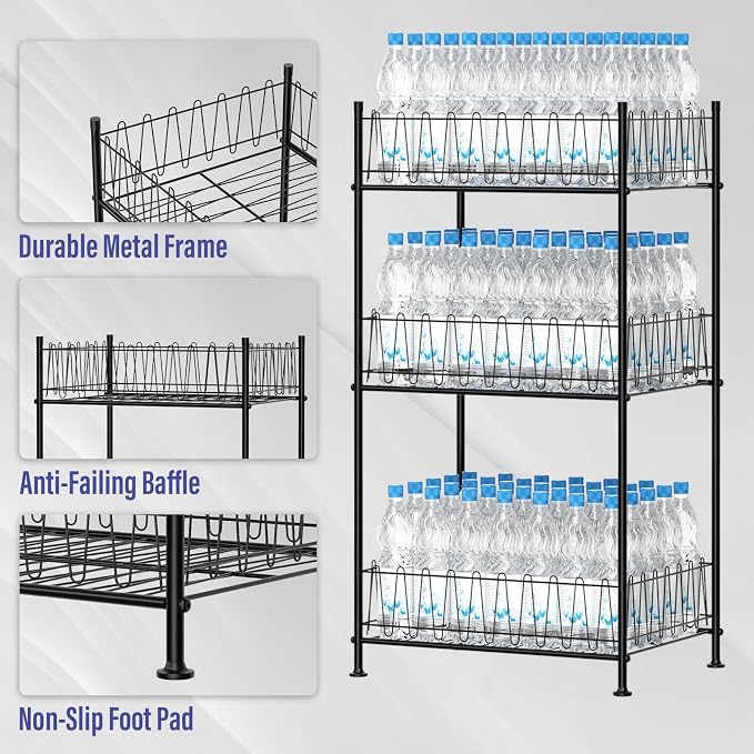 smusei 3 Tier Drink Organizer for Pantry Water Bottle Storage Rack - Image 5