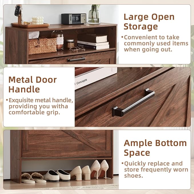 Shoe Storage Cabinet with 2 Flip Drawers, Farmhouse Narrow Shoe Organizer with - Image 4