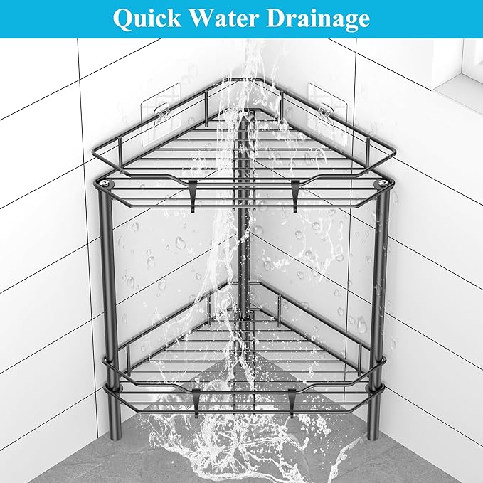 2 Tier Floor Standing Corner Shower Caddy Organizer Shelf - Image 6