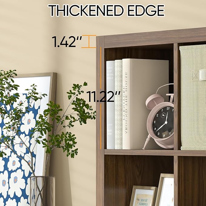 furtble Bookshelf with Storage Bin, 6-Cube Storage Organizer, Modern Wood Open - Image 6