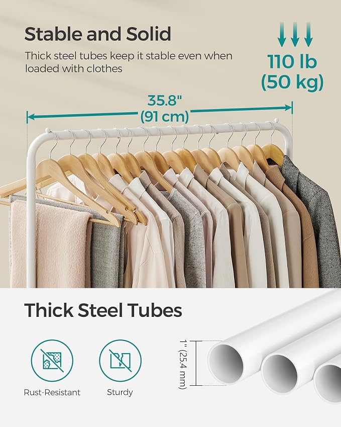 SONGMICS Clothes Rack with Wheels, Double-Rod Clothing Rack - Image 4