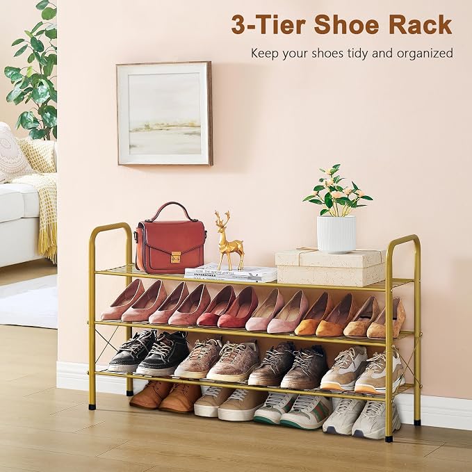 Hoctieon 3 Tier Mesh Style Shoe Rack, Entryway Shoe Shelf, Shoe Storage - Image 4