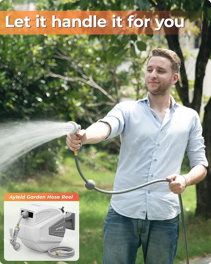 Ayleid Retractable Garden Hose Reel, 1/2 in x 65 ft Wall Mounted Hose Reel - Image 8