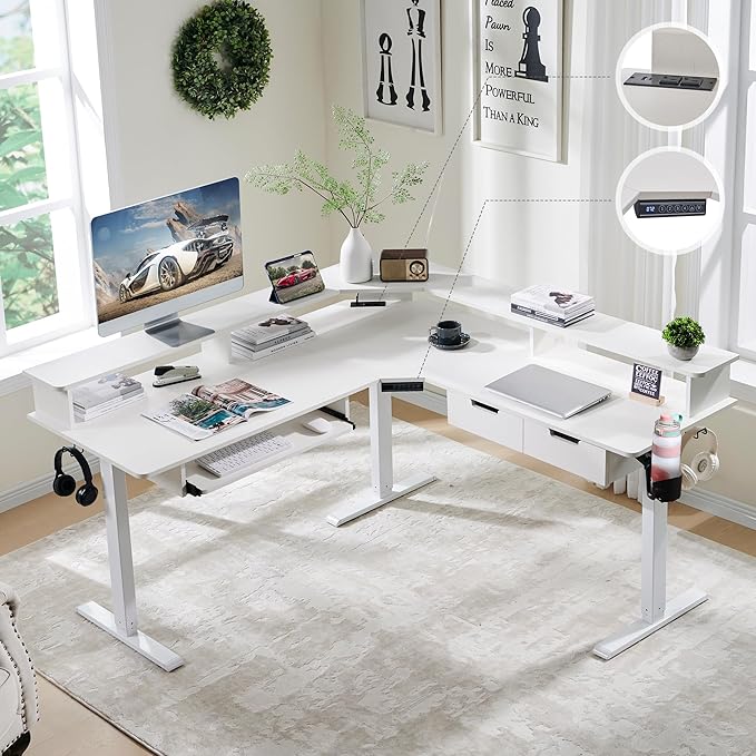 RedLemon 60 Inches L Shaped Electric Standing Desk, Height Adjustable Corner by REDLEMON