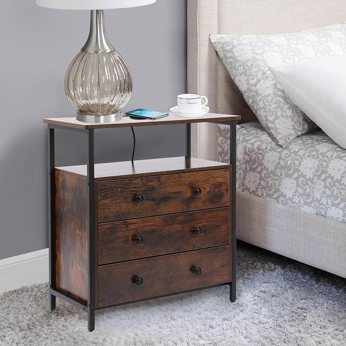 3 Wooden Drawers Night Stand, 27 Inch Wide Nightstand - Image 2
