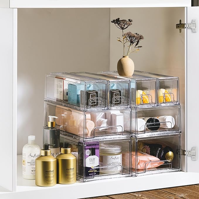 Sorbus Medium Clear Stackable Storage Drawers – 2-Pack Plastic Organizer Bins - Image 6