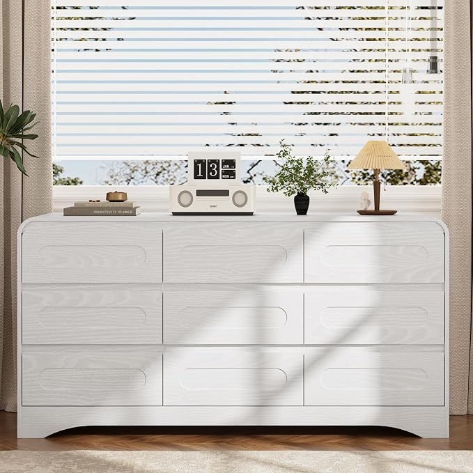 Dresser for Bedroom with 9 Drawers, Wood Closet Clothes Storage Long Dressers - Image 7