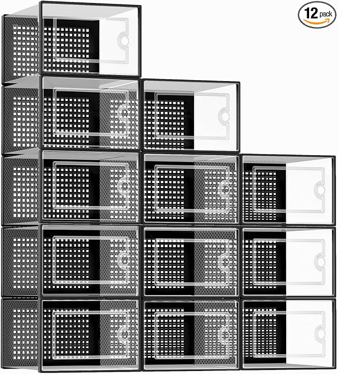 Kuject X-Large Shoe Storage Boxes Organizers Clear Plastic Stackable 12 Pack by Kuject