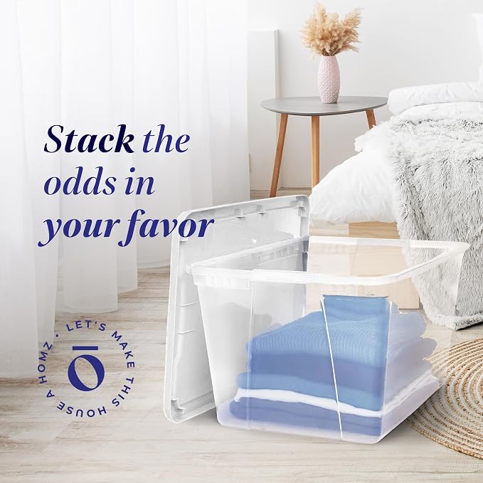 HOMZ 2-Pack Snaplock, Large Clear Plastic Storage Organizer Bins w/Lids - Image 2