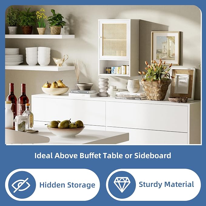 HITNET Bathroom Cabinet Wall Mounted, Rattan Medicine Cabinet, Bamboo Hanging - Image 5