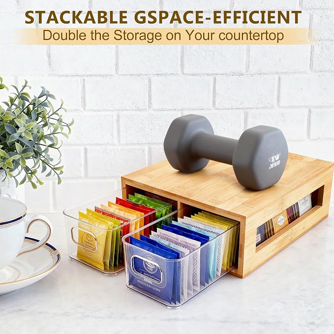 Tea Bag Organizer, Bamboo and Acrylic Drawer Tea Bag Holder Wood Tea Bag Storage - Image 2