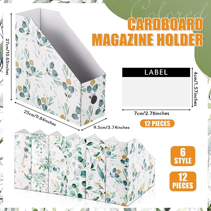 PerKoop 12 Pcs Magazine File Holder Foldable Decorative Cardboard File Folders - Image 2