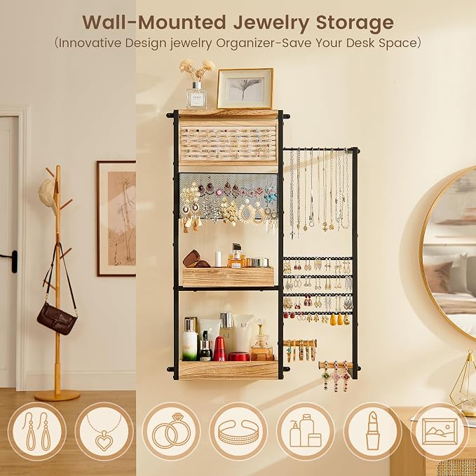 Pinzoveco Hanging Jewelry Organizer Wall Mounted, Large Hanging Jewelry - Image 5