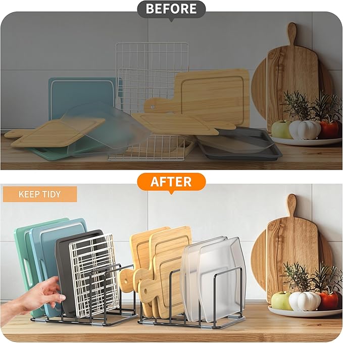 2-Pack Medium Black Cutting Board Racks, Kitchen Cabinet Organizer, 5 Tiered - Image 5