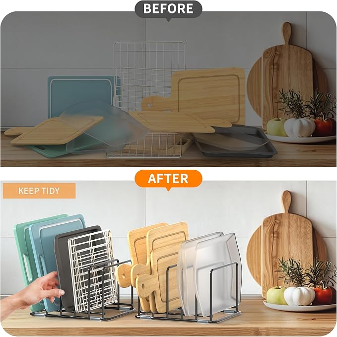 Cutting Board Organizer, Kitchen Cabinet Organizer, Divided Rack - Image 5