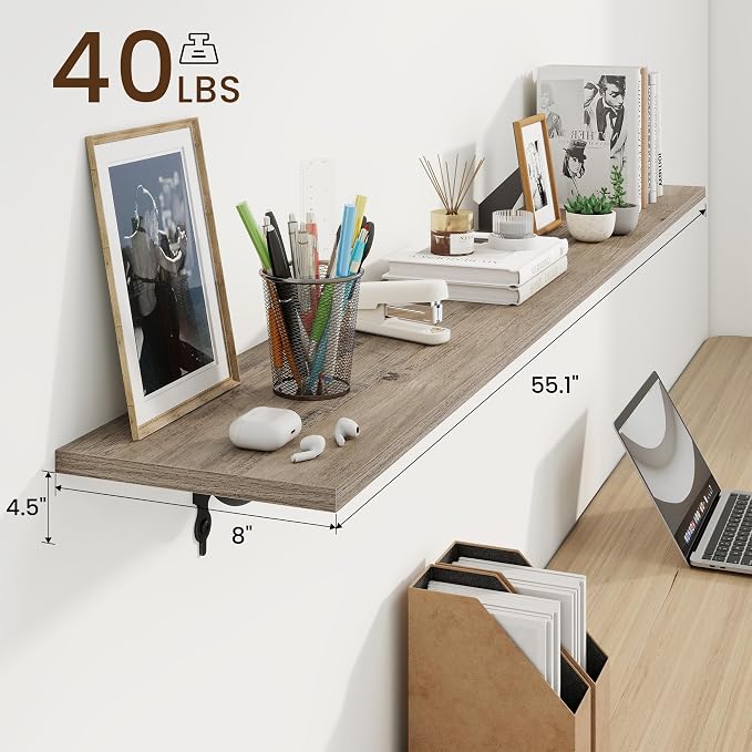 RICHFOCUS Floating Shelves for Wall Decor, 55.1W x 8D Shelves Set of 2 - Image 3