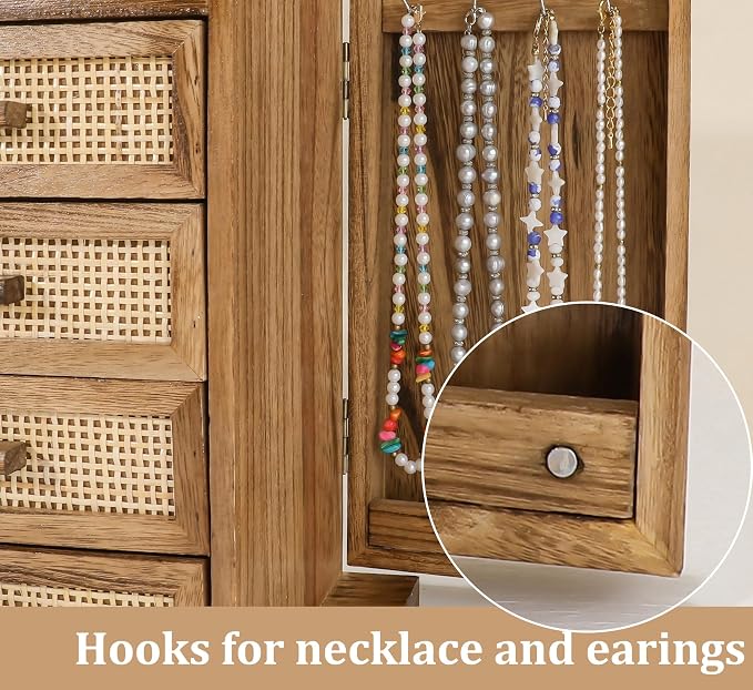 Jewelry Organizer, Rattan Jewelry Box, 5 Layer Wooden Jewelry Organizer Box - Image 7