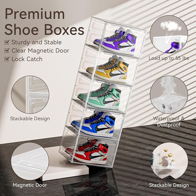 Large Clear Shoe Storage Boxes 8 Pack, Hard Plastic Shoe Organizer Containers - Image 4