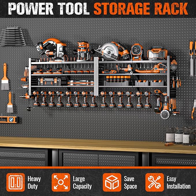 66" W Super Large Power Tool Organizer Wall Mount, Heavy Duty Cordless Tool - Image 4