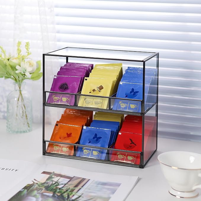 Glass Tea Bag Organizer for Counter, 2-Tier Teabag Organizer Storage Holder for - Image 4