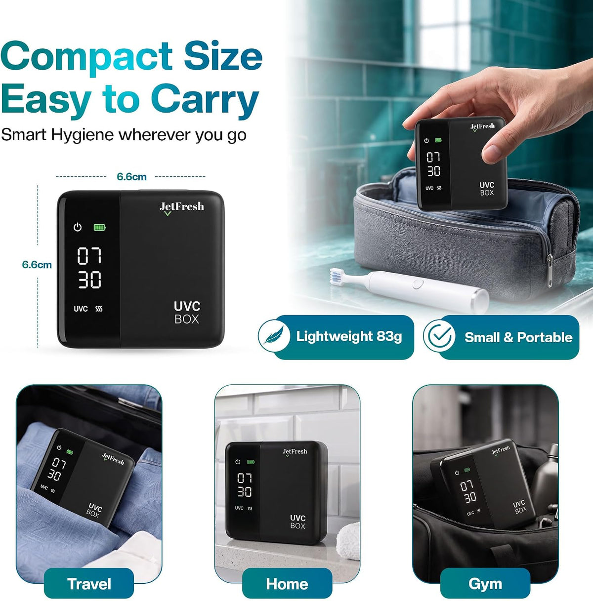 Jetfresh UV Toothbrush Sanitizer Holder & Cleaner with LED Clock