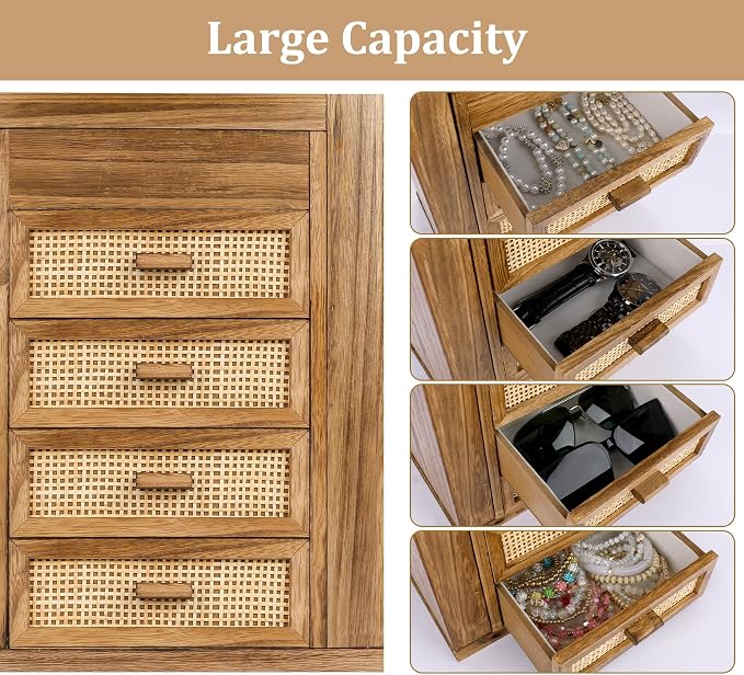 Jewelry Organizer, Rattan Jewelry Box, 5 Layer Wooden Jewelry Organizer Box - Image 6