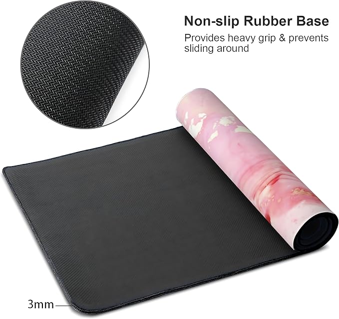 Cute Pink Marble Large Mouse Pad, Gaming Keyboard Desk Pad, Extended Mouse Mat - Image 4