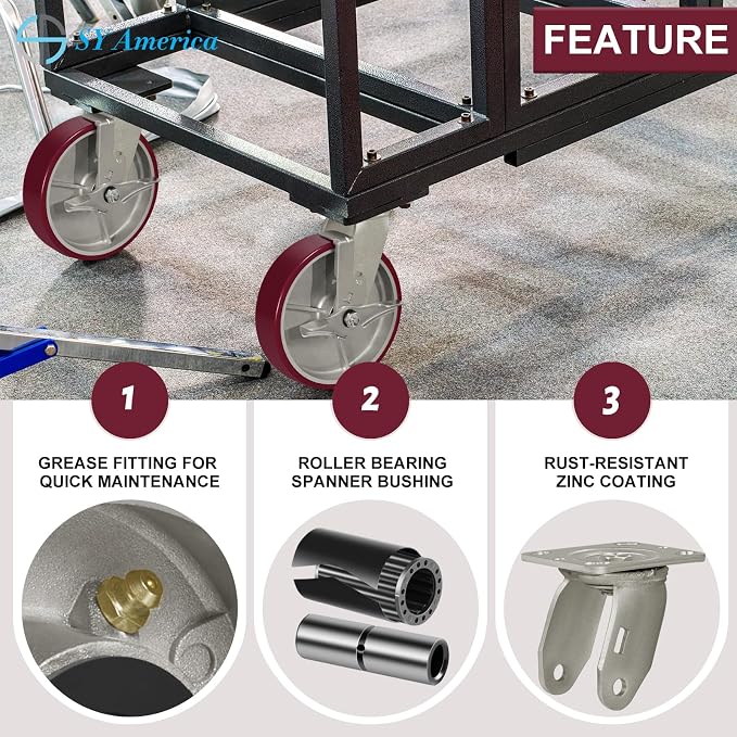 SY America 8" X 2" Casters Wheels, Heavy Duty Industrial Casters，Polyurethane - Image 3