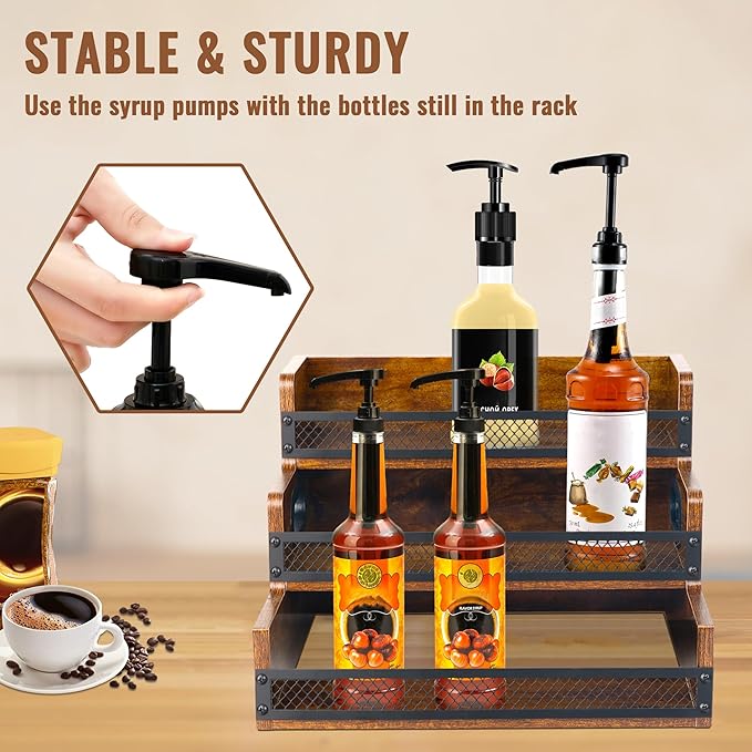 Liquor Bottle Display Shelf, Coffee Syrup Rack Organizer, 3 Step Countertop - Image 4
