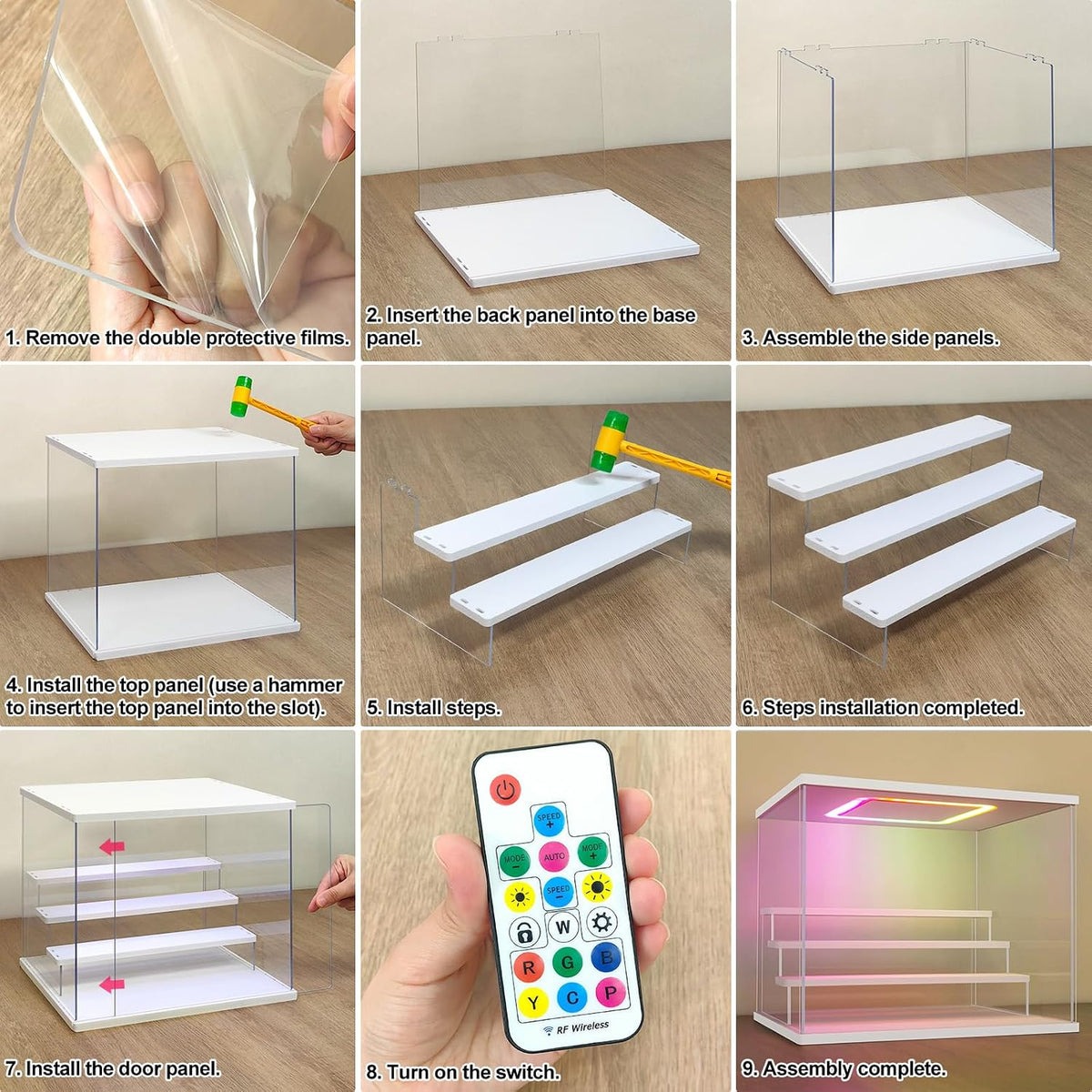 NONEMEY LED Acrylic Display Case, 3 Tier Display Case with RGB Lights