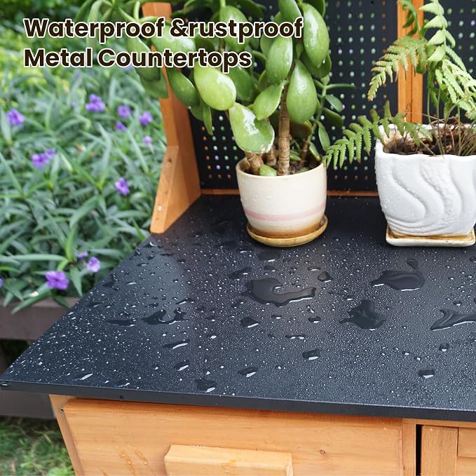 Outdoor Garden Potting Bench, Horticultural Wooden Workstation Table - Image 8