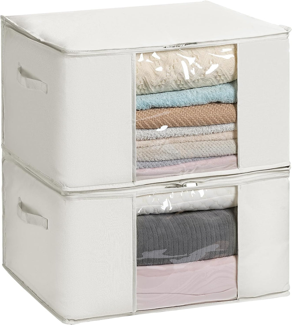 Large Storage Bags with Zipper and Clear Window, Cotton Blended Fabric