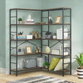 CAPHAUS L-Shaped Bookshelf, 5 Tier Industrial Corner Bookcase, Tall Corner Shelf by CAPHAUS