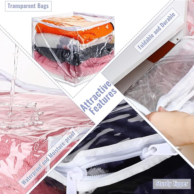 6 Packs Clear Zippered Storage Bags Sweater Moth Bags Plastic Storage - Image 3