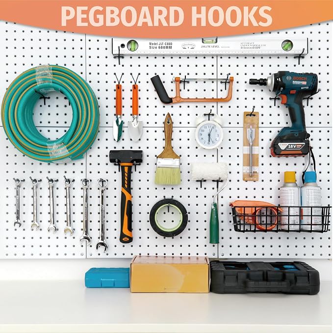 HUHOLE Pegboard Hooks 2 Inch 50PC, Fit 1/4" or 1/8" Pegboard, Ideal Peg Board - Image 8