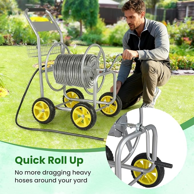 Goplus Garden Hose Reel Cart, 300 FT of 5/8" Large Capacity, Heavy-Duty Metal - Image 4