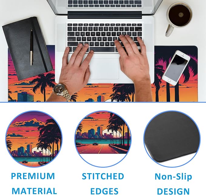 Mouse Pad, Desk Pad with Non-Slip Base and Stitched Edge, Extended Mousepad - Image 3