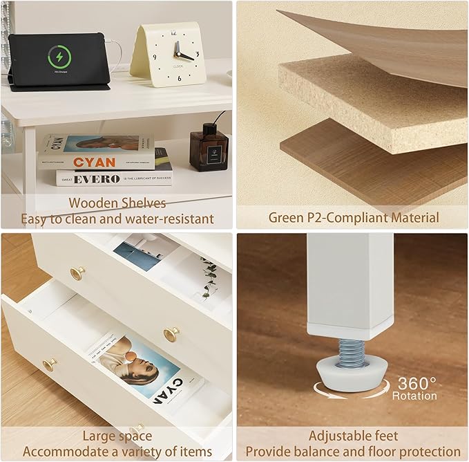 27 inch Wide Night Stand with Charging Station, Bedside Table with Open Shelf - Image 6