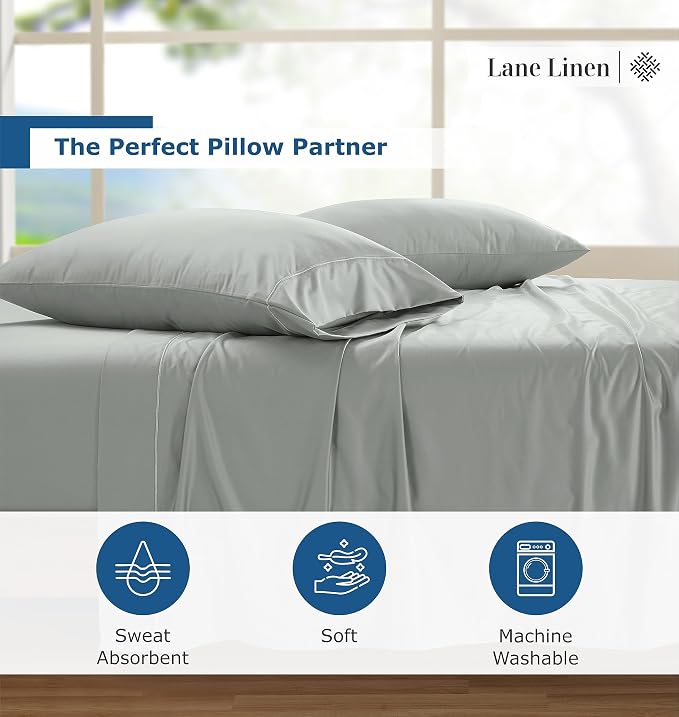 LANE LINEN 100% Egyptian Cotton Pillow Cases Queen Size Set of 2 - Image 2