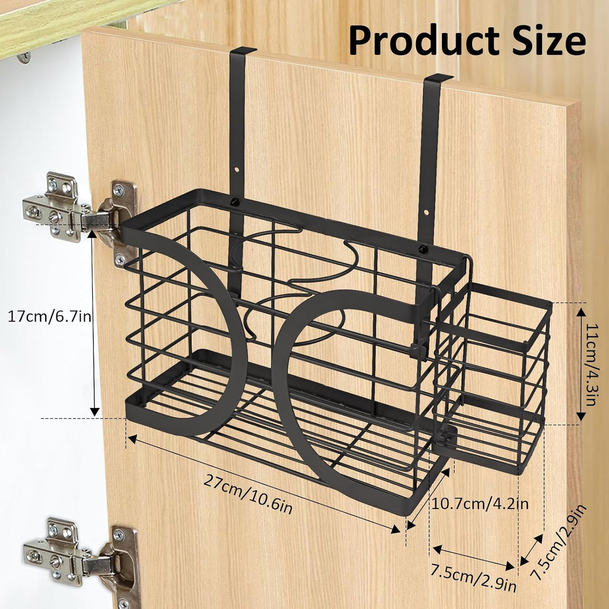 Elegant Black Cabinet Door/Wall Mounted 3-in-1 Hair Dryer Holder